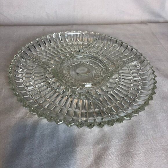 Vintage Glass: Crystal Round Divided Veggie Serving Platter Tray Dish - 12" - Picture 1 of 6